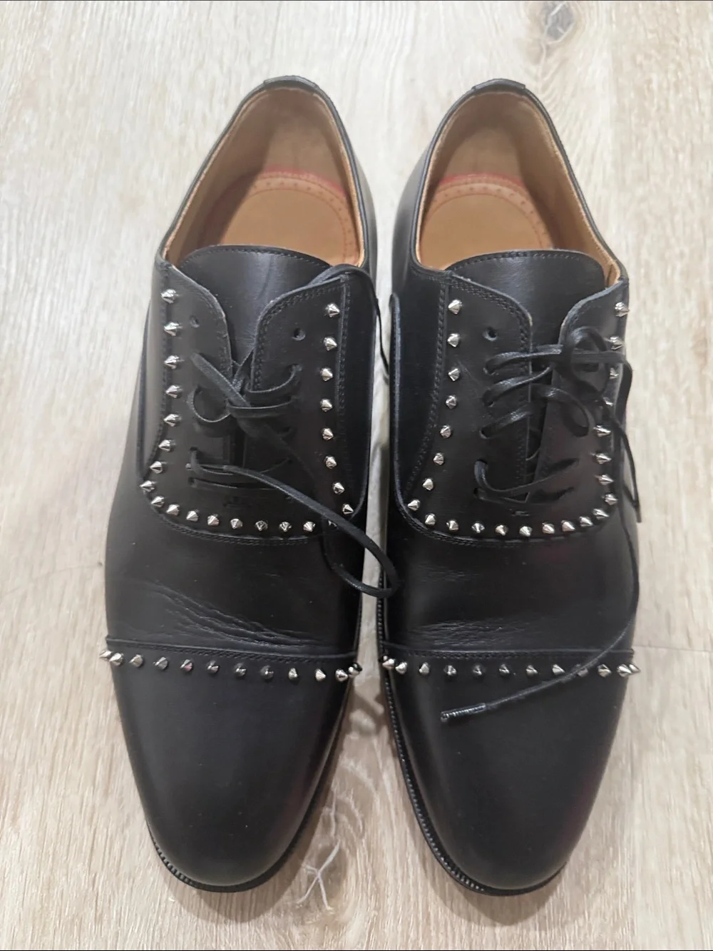 Christian Louboutin Black Studded Leather Lace-Up Dress Shoes